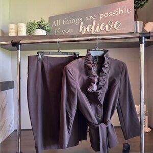 Larry Levine Chocolate Blazer and Skirt Set